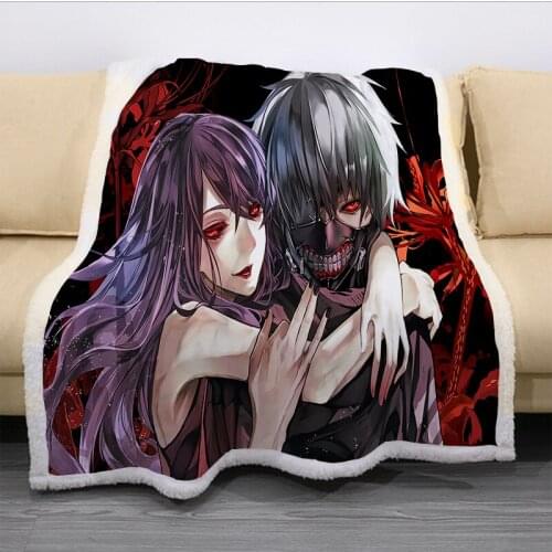 Tokyo Ghoul Cartoon Funny Character Blanket 3D Print Sherpa Blanket on Bed Home Textiles Dreamlike Style 09