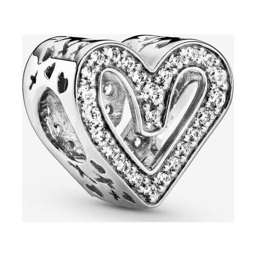Fits Pandora Bracelet Sparkling Freehand Heart Charms Original 925 Sterling Silver Beads for Jewelry Making DIY Gift Berloques