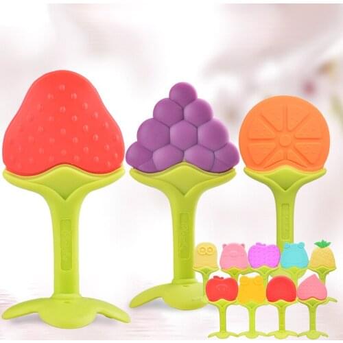 Food Grade Silicone Teethers Fruit Animal Infant Baby Silicone Chew Charms Stick Kids Teething Gift Toddler Toys