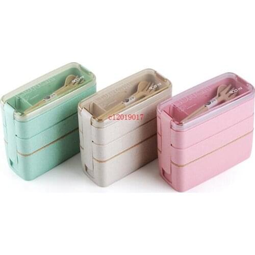 Wheat Straw Lunch Box Healthy Material Lunch Box 3 Layer 900ml Wheat Straw Bento Boxes Microwave Dinnerware Food Storage Contain