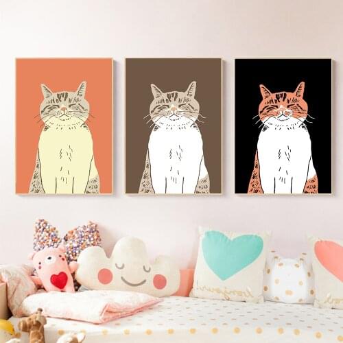 Retro ColorTabby Cat Posters and Prints Japanese Funny Cat Canvas Painting Vintage Nordic Lounge Pet Room Wall Art Decor Picture