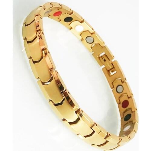 High Quality Gold Plated Stainless Steel Bracelets for Women Ladies Heallth Benefit Pain Relief Magnetic Therapy Bangles Jewelry