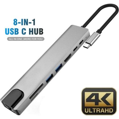 Type C to HDMI-compatible Hub USB C 4K PD 5A 87W Dock Rj45 Lan Splitter Power Delivery for MacBook Pro/Air/Huawei Mate