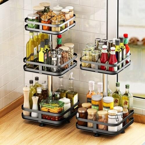 360 Degree Rotate Turntable Spice Rack Kitchen Spice Bottle Rack 2 Layer Rotating Household Spice Storage Rack Cabinet Organizer
