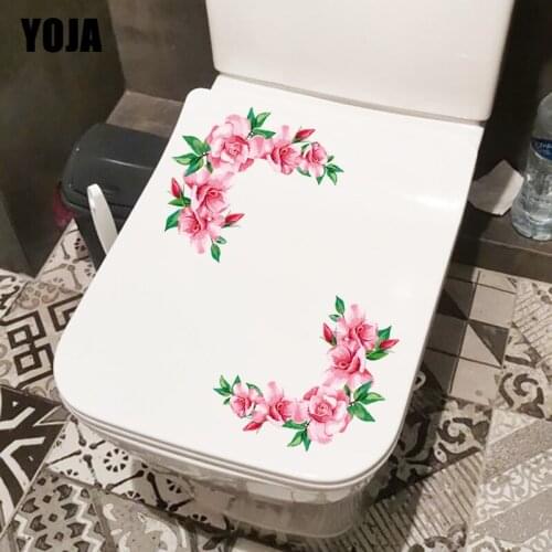 YOJA 19.2×24.8CM Hand Painted Rose Lace Toilet WC Decoration Beautiful Flower Home Wall Stickers T1-2976