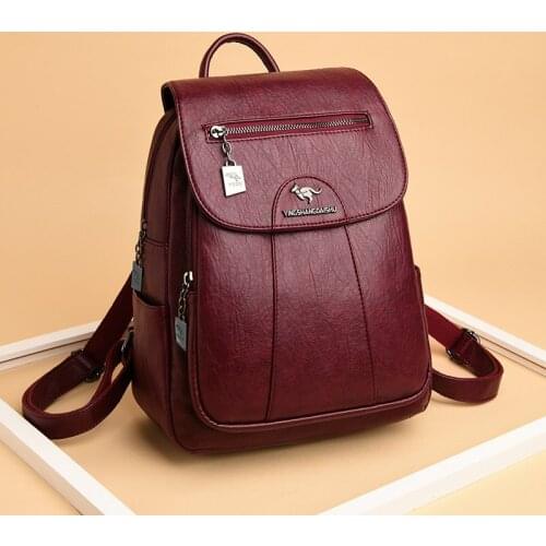 2021 Women Leather Backpacks High Quality Female Vintage Backpack For Girls School Bag Travel Bagpack Ladies Sac a dos Back Pack