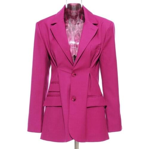 Women Chic Ruched Blazer Spring Autumn High Waist Tunic Blazer Coat