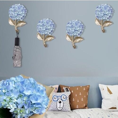 4PCS Creative Wall Resin Flower Hanger Crafts Decoration Home Livingroom Porch Key Bag Coat Hook Wall Ornament Wall Sticker