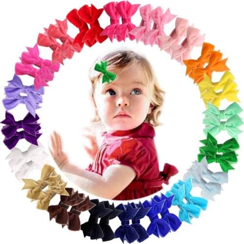 40PCS Baby Girls 2 inch Bows Clips 2" Velvet Hair Bows Fully Lined Hair Clips Hair Accessories for Baby Infant Toddlers Kids Chi