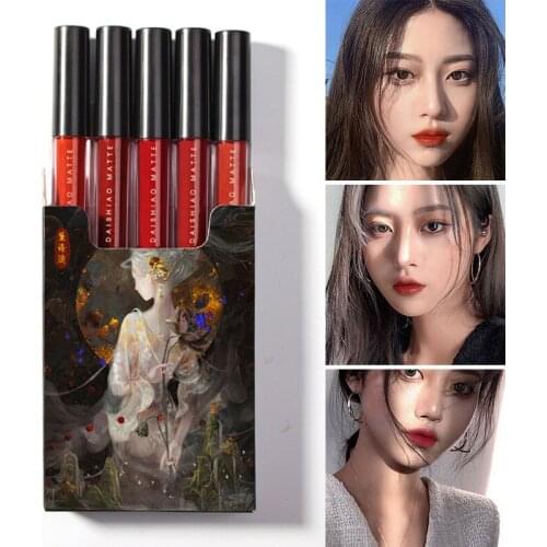 High Quality 5pcs Lipstick Velvety Set Long Lasting Nonstick Cup Not Fade Makeup Cosmetics Kit for Girl Women