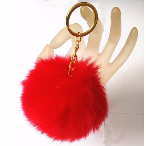 Free Shipping 26 Color Fake Fur Brand Bag Keychain 10cm Pompom Car Keyring Golden Chains pompons Fake Fox Rabbit Fur CharmsChain