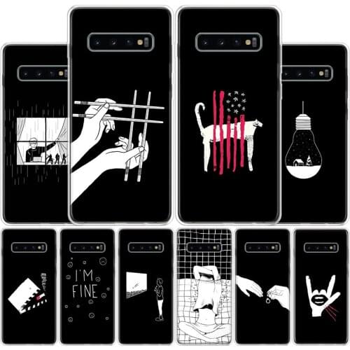 Black White Cartoon painting Phone Case For Samsung Galaxy A51 A71 A50S A30S A10 A20E A40 A70 M30S A91 A01 A6 A7 A8 A9 Plus + Co