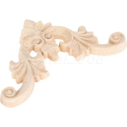 7*7CM Wood Carved Corner Onlay Applique Unpainted Frame Decal Decoration Furniture Decor Working Carpenter 4Pcs