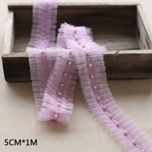 1Meter 5cm Width Double-Layer Mesh Beaded Lace For Women Garment Dress Dolls Accessories DIY Handmade Craft Sewing Material