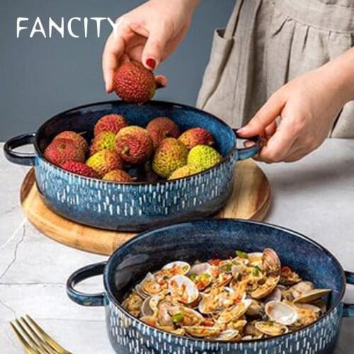 FANCITY 7.5 inch double ear bowl Creative ceramic bowl plate anti-scalding Nordic soup bowl Personalized vegetable bowl