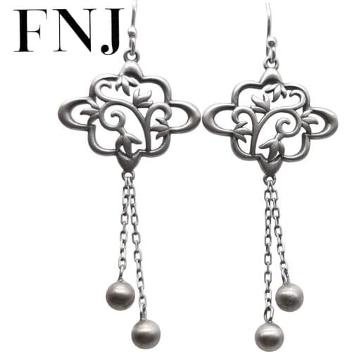 FNJ Hollow Tassel Earrings 925 Silver Original Pure S925 Sterling Silver Drop Earring for Women Jewelry Vintage