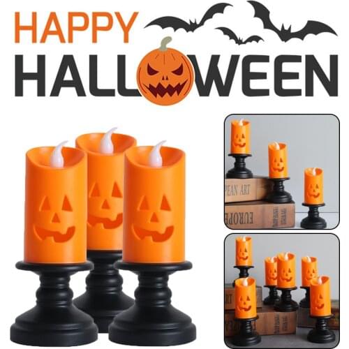 Halloween Candle Light LED Colorful Candlestick Lamp Ornaments Props Happy Halloween Party Decoration Props Pumpkin Candle Light