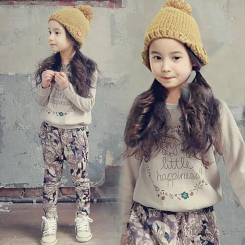Childrens Clothing Set Girls Spring Sweater Suit 2020 Fall New Kids Sports Clothes Fashion Tops + Floral Harem Pants 2 Pcs X146