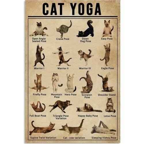 Cat Yoga Metal Tin Material Retro Style Home Decoration Painting Bar Farm Art Club Cafe