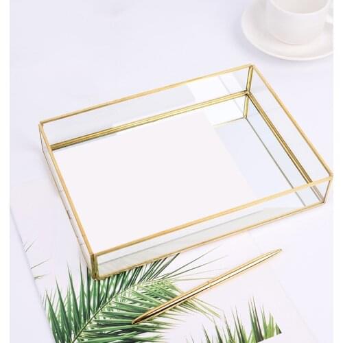 Gold Tray Mirror Rectangle Mirror Tray Can Hold Perfume Jewelry Cosmetics Makeup Magazine and More Decorative Tray