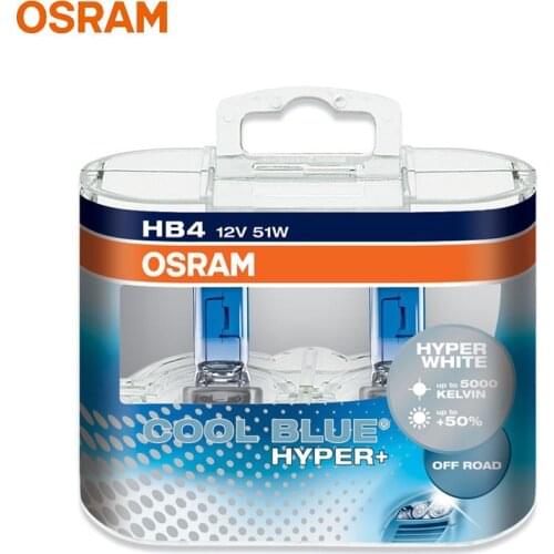 OSRAM HB4 Cool Blue Hyper + White 5000K 9006CBH+ Halogen Original Headlight Car Light Brightness + 50%12V 51W (2 Pcs)