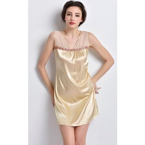 Summer Style Sexy Nightwear Mini Nightgowns Free Shipping Silk Satin Big Size Sleepwear With Sleeveless Best Selling Gifts Items