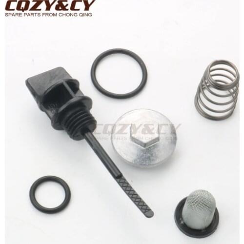 Scooter moped atv oil dipstick with o-ring & oil cover & spring & oil filter for Kymco Agility 50 Filly Super 8 Vitality 50cc 4T