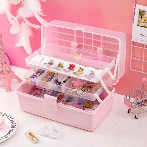 Multi-layer Childrens Hair Accessories Box Pink Plastic Storage Box Cosmetics Jewelry Three-layer Princess Desktop Storage Box