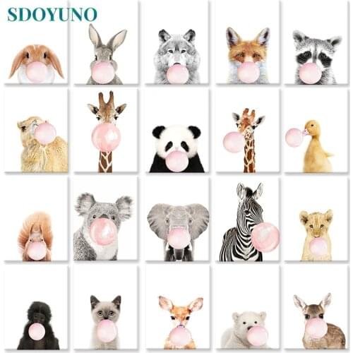 SDOYUNO 60x75cm DIY Oil Painting By Numbers On Canvas Animals blowing bubbles Frameless Paint By Numbers Digital Home Decor