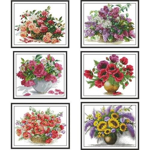 Various flowers basket cross stitch kit Aida 14ct 11ct count print canvas cross stitch needlework embroidery DIY handmade crafts