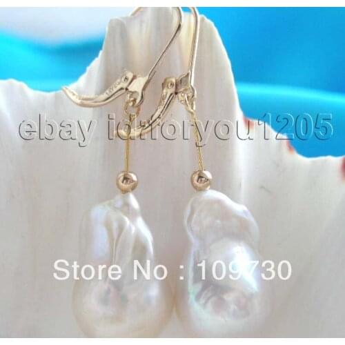 Ry0037 Natural 22mm White Reborn Keshi Pearl Earrings