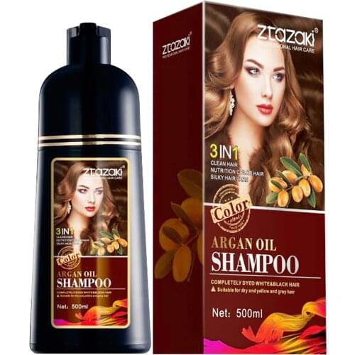 MOKERU 500ml Natural Argan Oil Extract Fast Long Lasting Dark Brown Permanent Hair Color Dye Shampoo For Women Dying Black Hair
