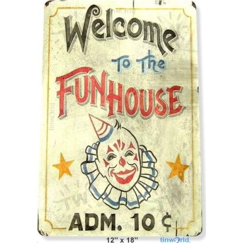 Tin Sign Fun House Circus Metal Decor Clown Art Kitchen Store Sign Wall Poster Wall Decor Home