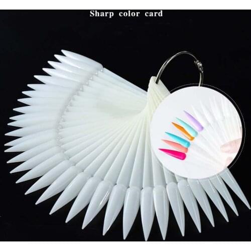 50pcs 4 Color Sharp Fan Shaped Nail Art False Tips Polish Gel Color Practice Display Showing Card Sticks Manicure Tools