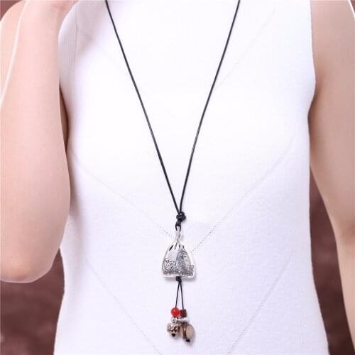 Necklaces&pendants Vintage Jewelry Long Necklace 2021 Silver Color Bag Bodhi Pendants Statement Women Christmas Gift collares