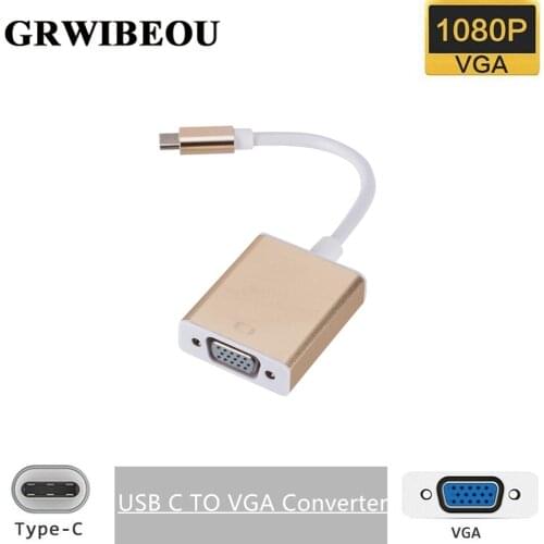 Grwibeou Type C to Female VGA Adapter Cable USB 3.1 to VGA Adapter for New Macbook Surface Pro Hot Sales USB C TO VGA Converter