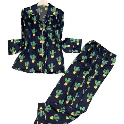 Spring Autumn New Pajama Women Korean Version Sweet Lovely Imitation Silk Home Wear Satin Long-Sleeved Trousers Two-Piece Suit