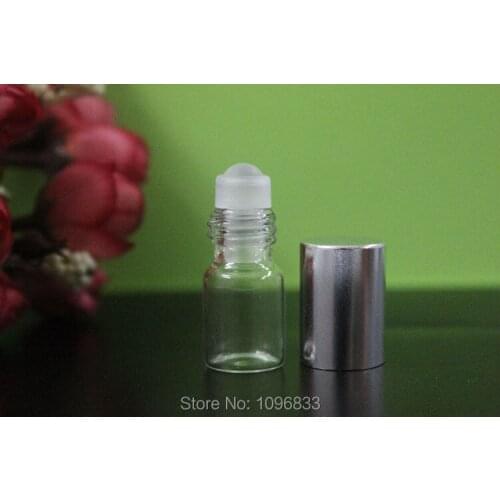 2ML Clear Glass Bottle with Silver Cap, 2CC Glass Bottle, 2ml Essential oil Parfum Cosmetic Roll on Bottle, 100pcs/Lot