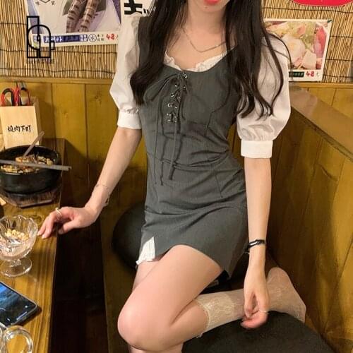 High Waist Casual Evening Party Dress Female High Street Elegant One Piece Dress Korean 2021 Summer Sexy Y2k Mini Dress Women