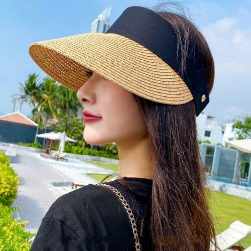 2021 Ladies Summer Casual Hat Panama Ladies Hollow Straw Hat Sun Hat Outdoor Sports Fishing Beach Hat Empty Top Sun Hat