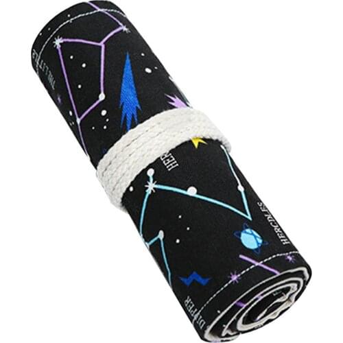 36/72 Holes Pencil Case Fabric School Supplies Art Pencil Pouch Canvas Pen Wrap Roll Makeup Brush Pen Storage Stationery Student