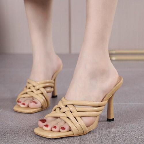 10cm Heels Slippers Women Summer Weave High Heels Sandals Outdoor Casual Women Slippers Sandals Ladies Slippers Sandales Femmes
