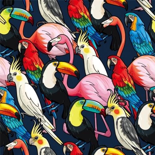 Explosive style polyester satin fabric dress custom thin stretch digital printing beautiful bird pattern DIY clothes fabric U4