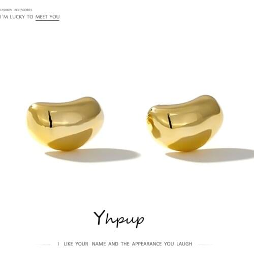 Yhpup Minimalist Korean Geometric Stud Earrings Metal Lucky Bean Brand Earrings for Female Party Jewelry Gift New Bijoux S925