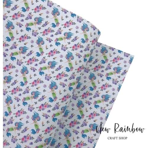 New Rainbow 30x138cm/Roll Mermaid Princess With Florals Faux Craft Leatherette For Baby Bows, Shoes, Bags, Homedeco