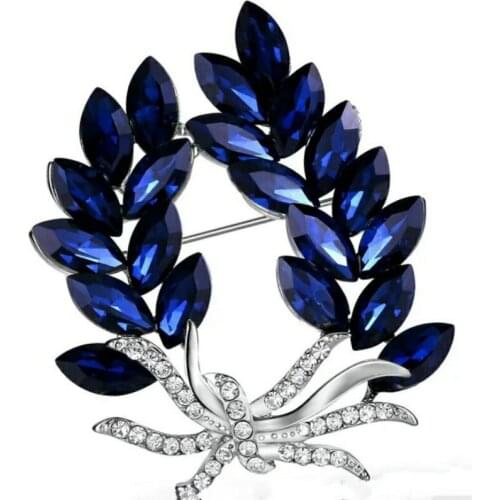Olive Leaf Brooch Pin for Womens Multicolor Crystal Brooches Clothes Scarf Buckle Garment Accessories Fashion Jewelry Gifts