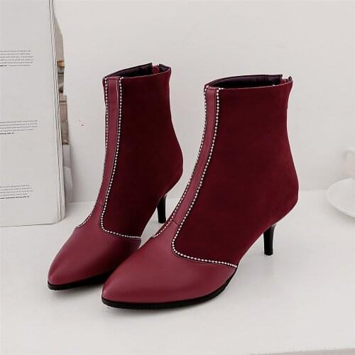 Plus Size 34-48 Sexy High-heeled Shoes Thin High Heels Shoe Ankle Boots Mixed Colors Women Shoe Pointed Toe Pumps Martin Boots