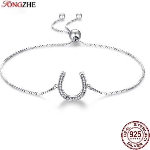 TONGZHE Handmade U Shape Women 100% 925 Sterling Silver Bracelets Men Horseshoe Beads Bracelet Ball Adjust Wedding Jewelry Gifts