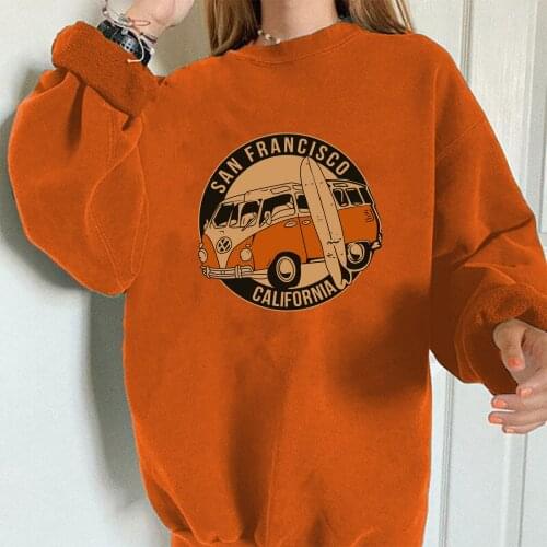 Cartoon Print Women Sweatshirts Vintage Buses Oversized Crewneck Tops Woman Drop-shoulder Pullovers Sweatshirts harajuku shirt