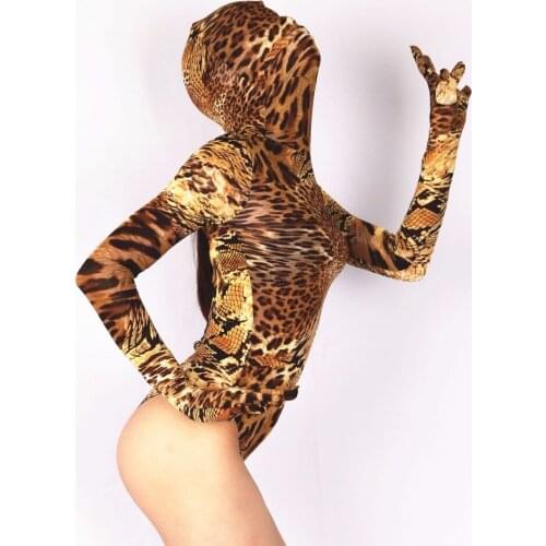 MS012) Women sexy lycra spandex wild tiger bodysuit pattern fetish catsuit/tights